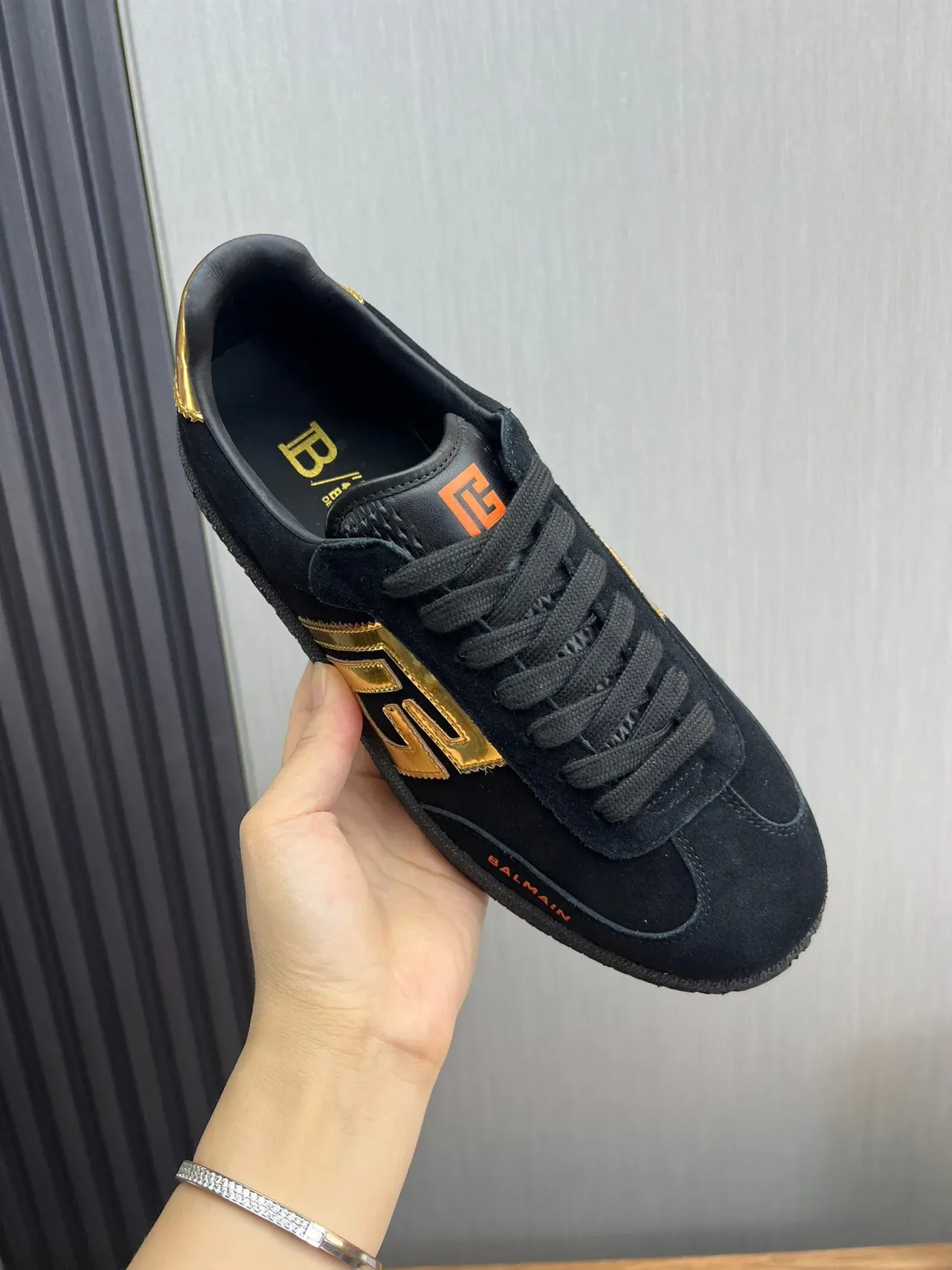 Balmain Black Gold Suede Upper Monogram Logo Lifestyle Sneakers 7
