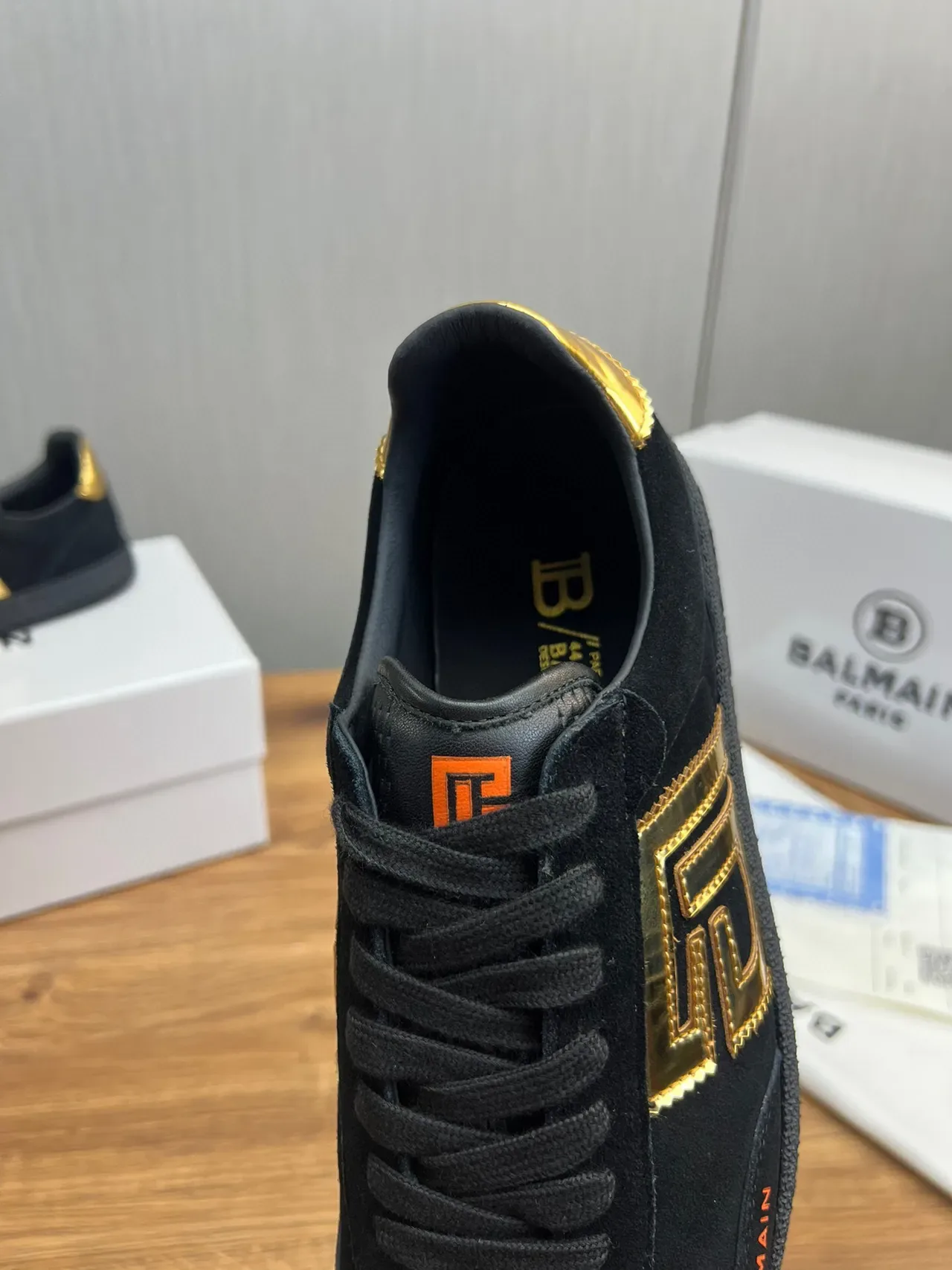 Balmain Black Gold Suede Upper Monogram Logo Lifestyle Sneakers 9