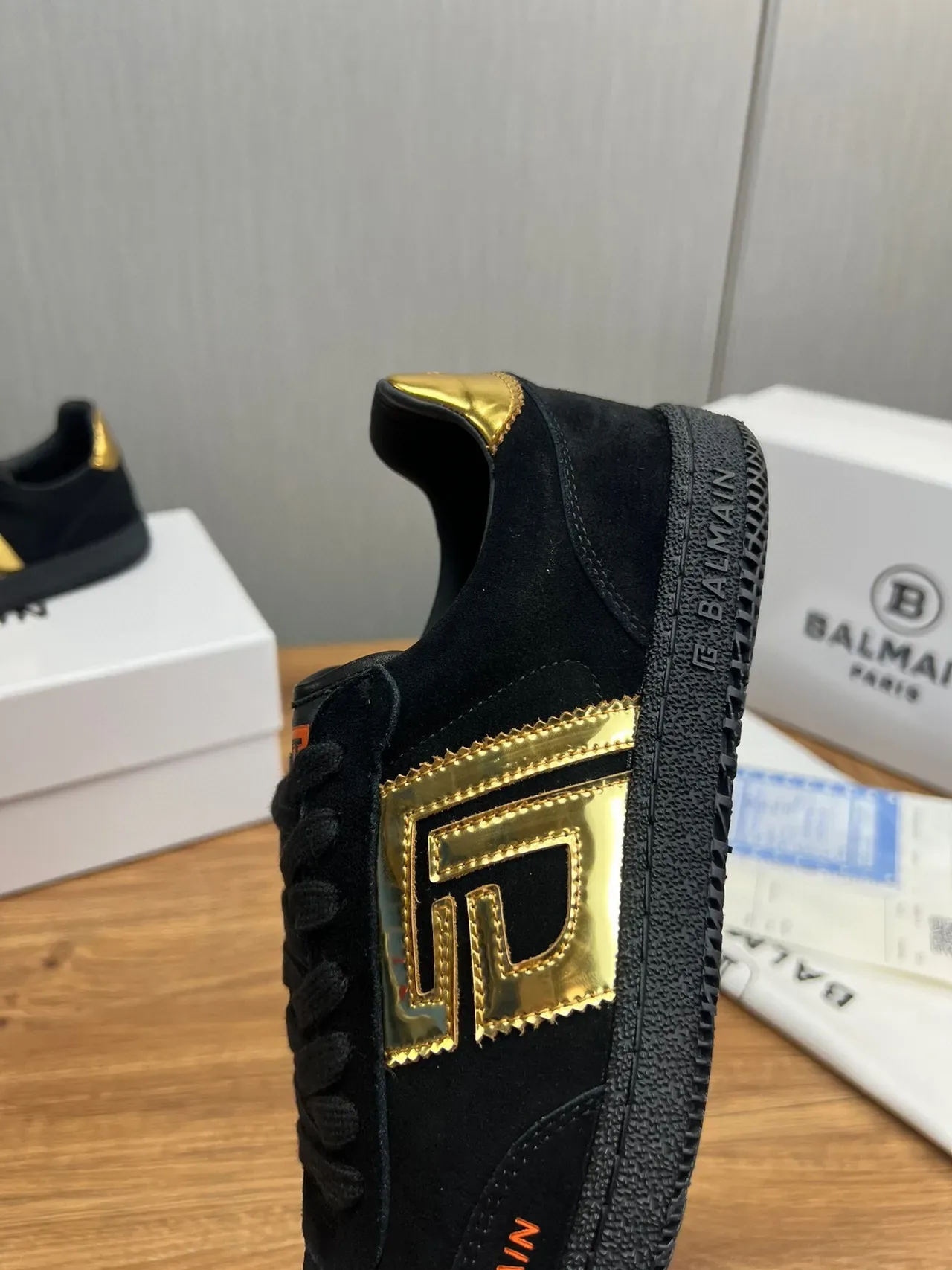 Balmain Black Gold Suede Upper Monogram Logo Lifestyle Sneakers 10