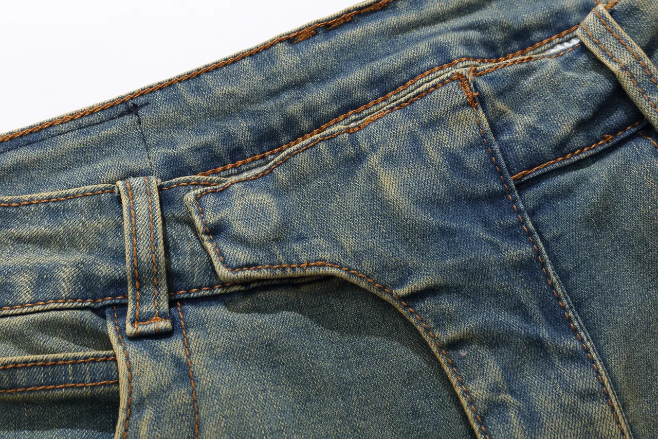 Balmain Blue Beige Distressed Medium-Wash Denim Zippered Front Pockets Shorts 10