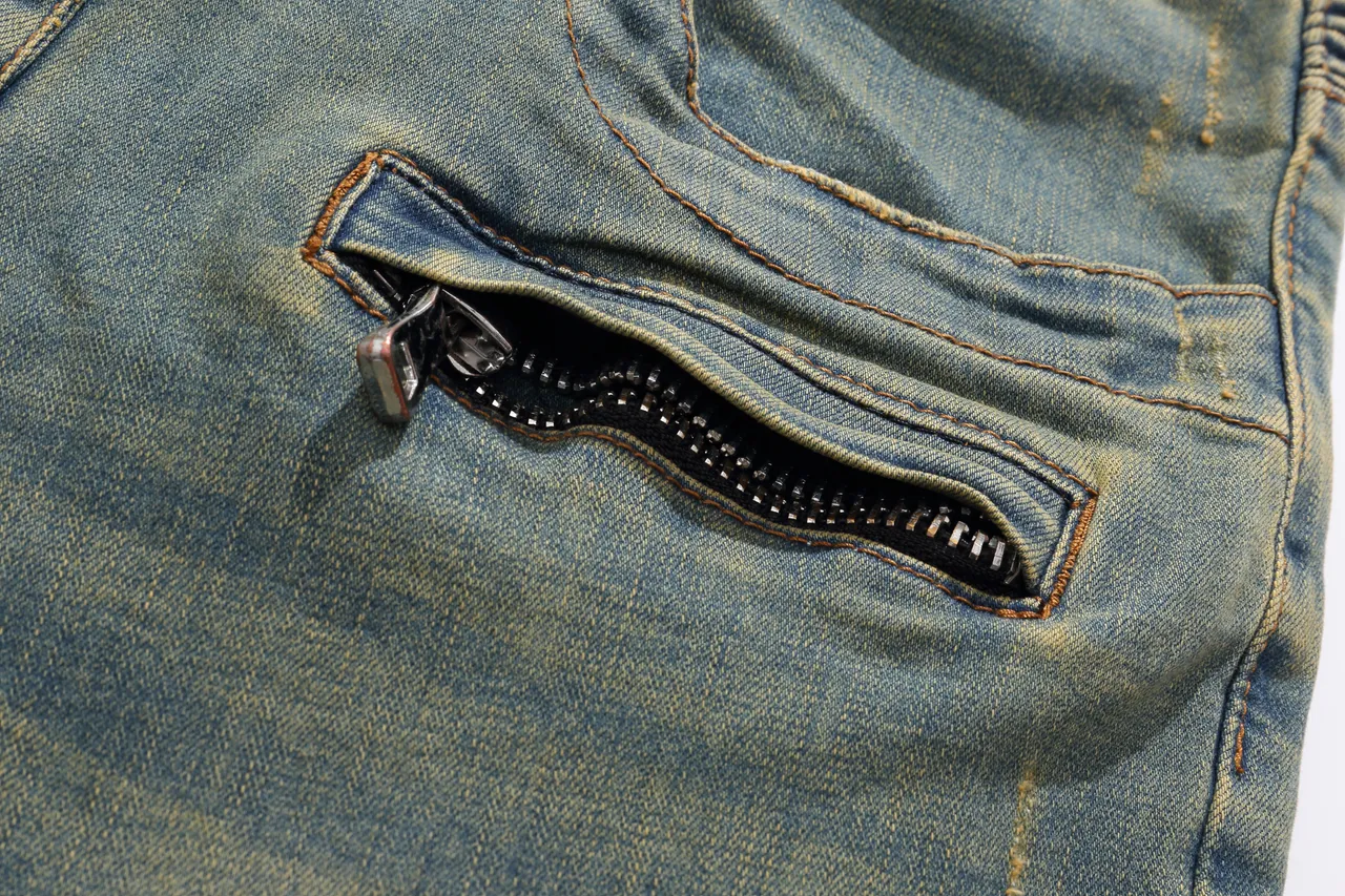 Balmain Blue Beige Distressed Medium-Wash Denim Zippered Front Pockets Shorts 12