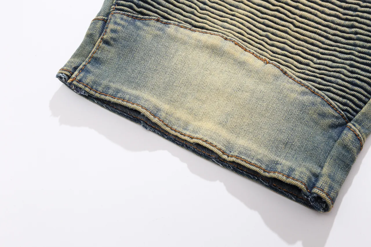 Balmain Blue Beige Distressed Medium-Wash Denim Zippered Front Pockets Shorts 15