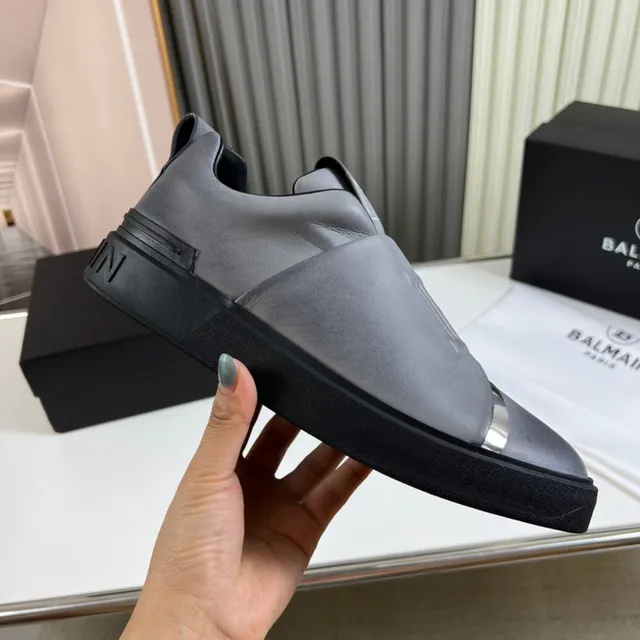 Balmain Gray Silver Slip-On Elastic Strap Lifestyle Sneakers 4