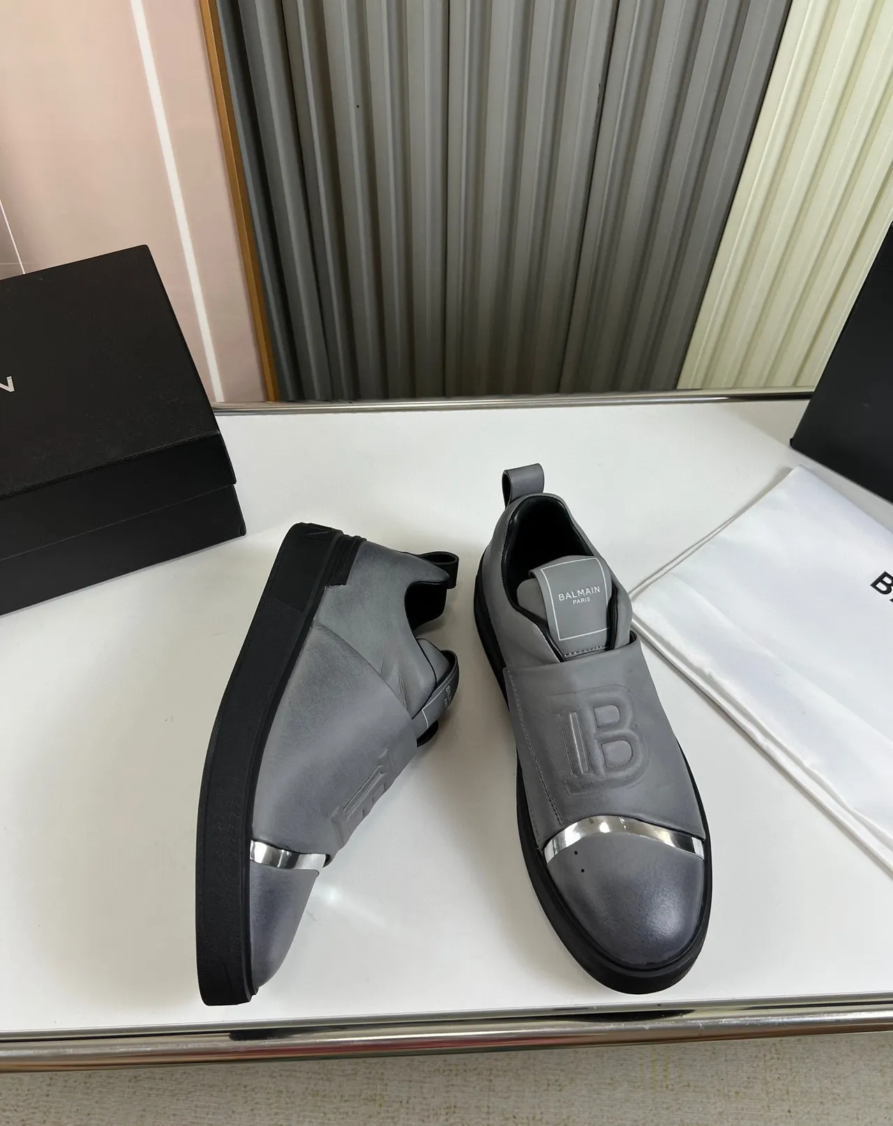 Balmain Gray Silver Slip-On Elastic Strap Lifestyle Sneakers 5