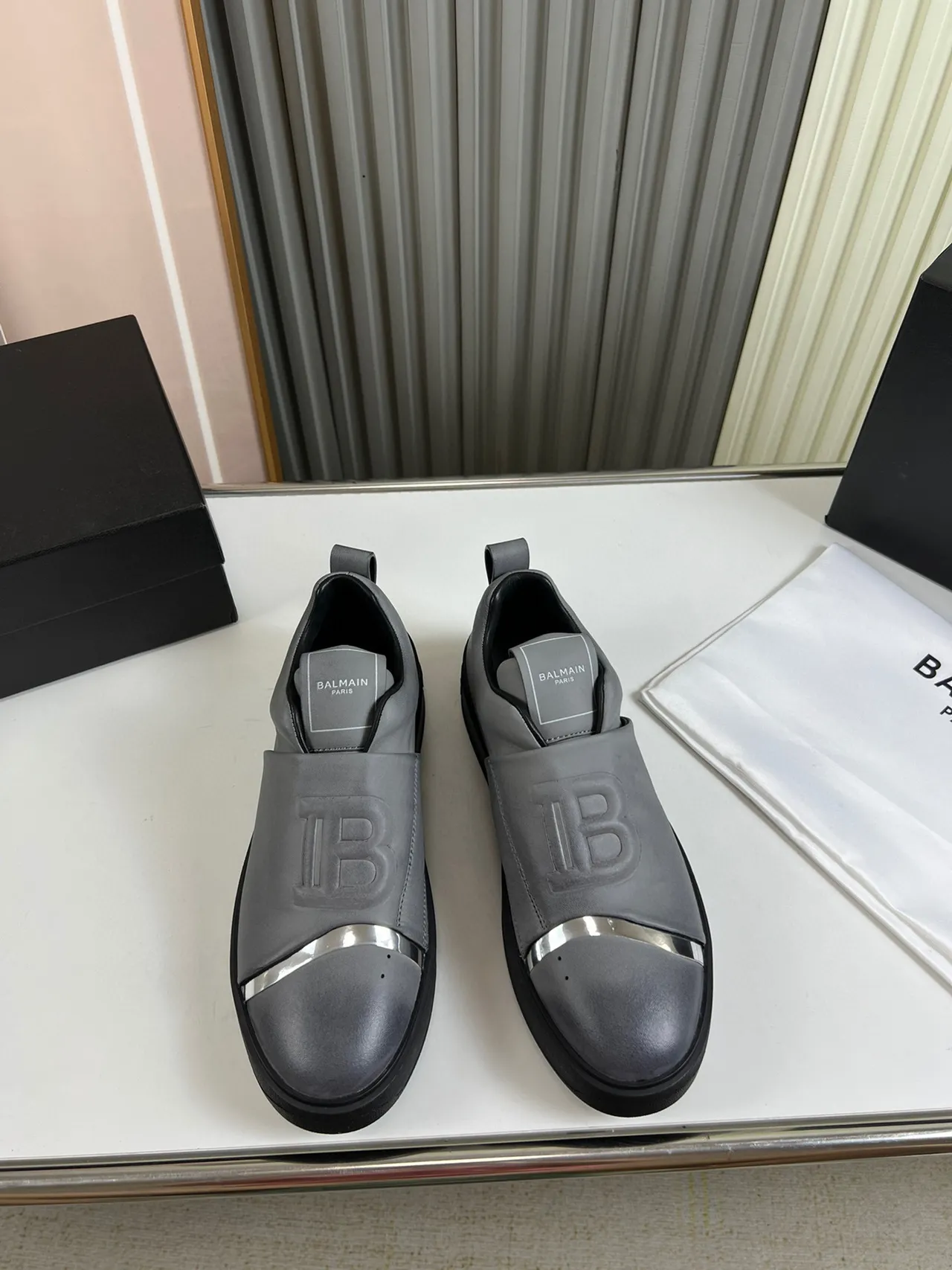 Balmain Gray Silver Slip-On Elastic Strap Lifestyle Sneakers 9