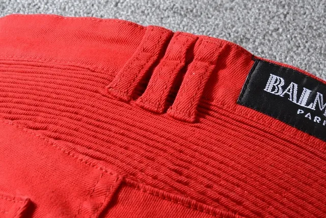 Balmain Moto-Style بنطال أحمر مع سحاب وجيب 3