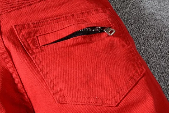 Balmain Moto-Style بنطال أحمر مع سحاب وجيب 5
