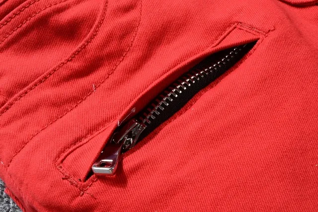 Balmain Moto-Style بنطال أحمر مع سحاب وجيب 8
