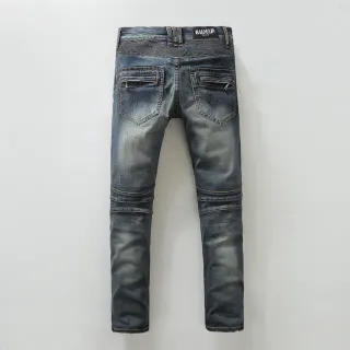 Balmain Motorcycle-Style Distressed Denim Jeans