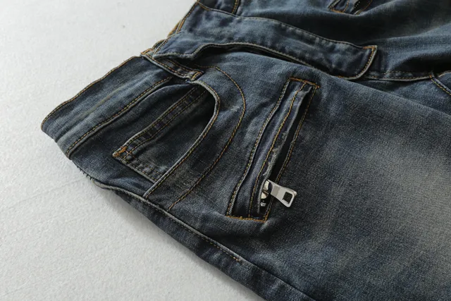 Balmain मोटरसाइकिल-स्टाइल डिस्ट्रेस्ड डेनिम जींस 5