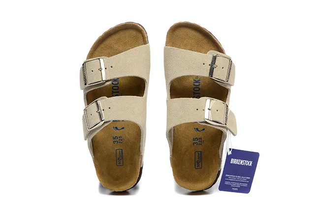 Birkenstock Arizona Beige Suede-Like Two-Strap Sandales Casuales 2