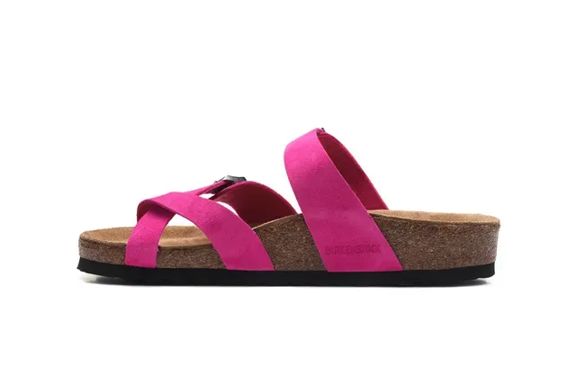 Birkenstock Arizona Pink Suede-Like Two-Strap Casual Sandals 4