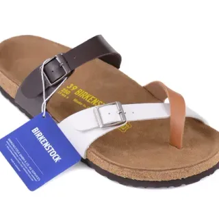 Birkenstock Arizona White and Brown Two-Strap Casual Sandals