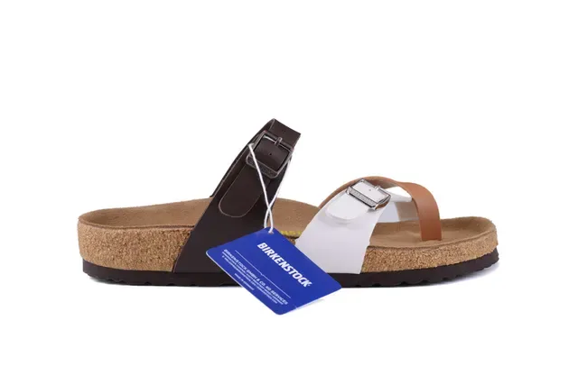 Birkenstock Arizona White and Brown Two-Strap Casual Sandals 2