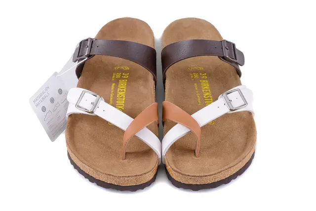 Birkenstock Arizona White and Brown Two-Strap Casual Sandals 3