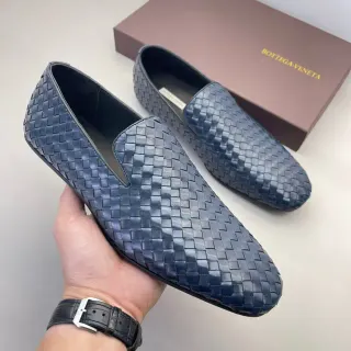 Bottega Veneta Andiamo Woven Intrecciato Navy Blue Loafers