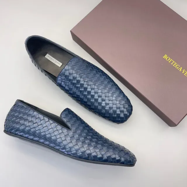 Bottega Veneta Andiamo Woven Intrecciato নেভি ব্লু লুফার্স 2