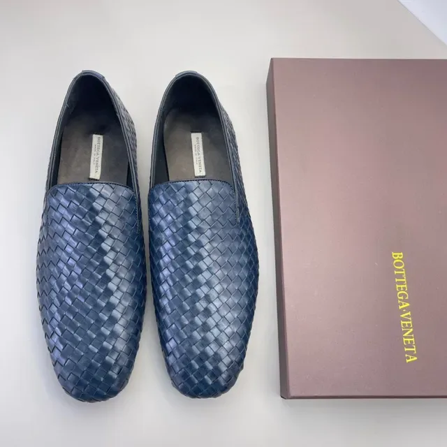 Bottega Veneta Andiamo Woven Intrecciato নেভি ব্লু লুফার্স 3