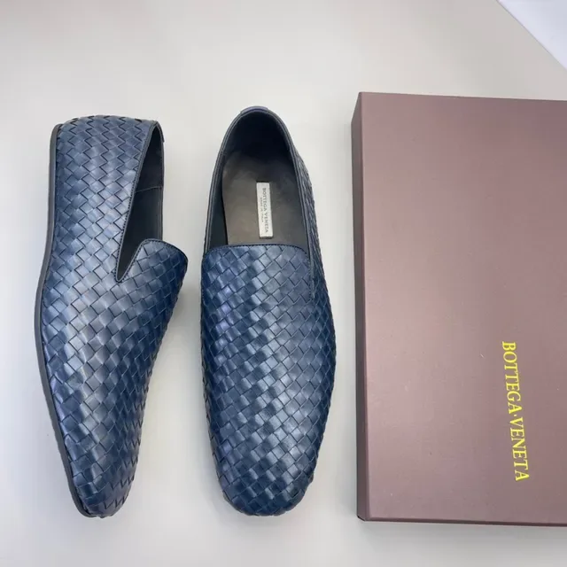 Bottega Veneta Andiamo Woven Intrecciato নেভি ব্লু লুফার্স 5