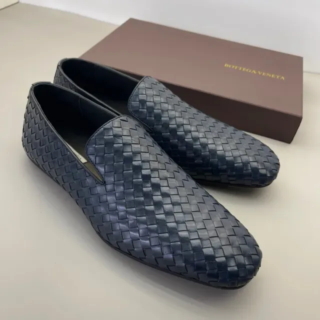 Bottega Veneta Andiamo Woven Intrecciato নেভি ব্লু লুফার্স 8