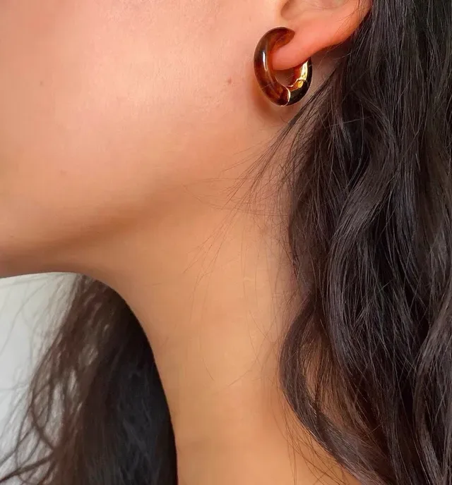 Bottega Veneta C-Shaped Hoop Brown Green Resin Inlay Earrings 5