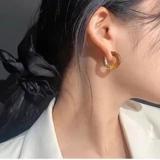 Bottega Veneta C-Shaped Hoop Brown Green Resin Inlay Earrings 6