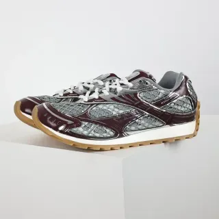 Bottega Veneta Cassette Burgundy and Silver Mesh Lifestyle Sneakers