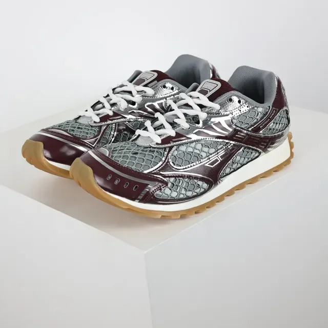 Bottega Veneta Cassette Burgundy and Silver Mesh Lifestyle Sneakers 2