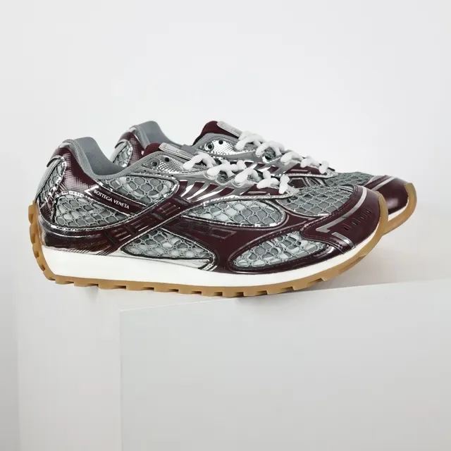 Bottega Veneta Cassette Burgundy and Silver Mesh Lifestyle Sneakers 3