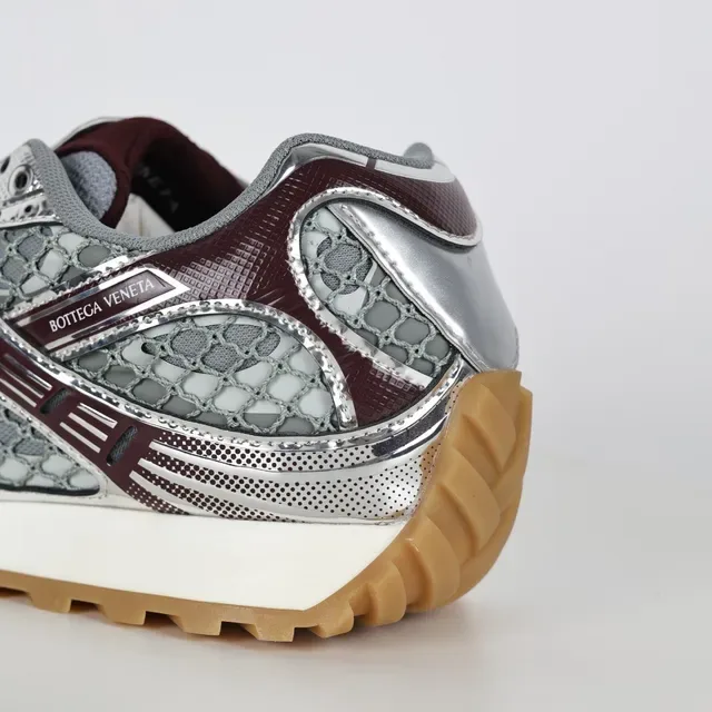Bottega Veneta Cassette Burgundy and Silver Mesh Lifestyle Sneakers 4