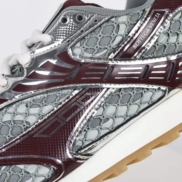 Bottega Veneta Cassette Burgundy and Silver Mesh Lifestyle Sneakers 6