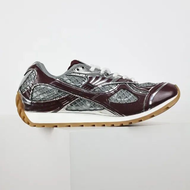 Bottega Veneta Cassette Burgundy and Silver Mesh Lifestyle Sneakers 7
