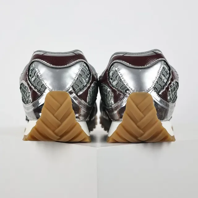Bottega Veneta Cassette Burgundy and Silver Mesh Lifestyle Sneakers 8