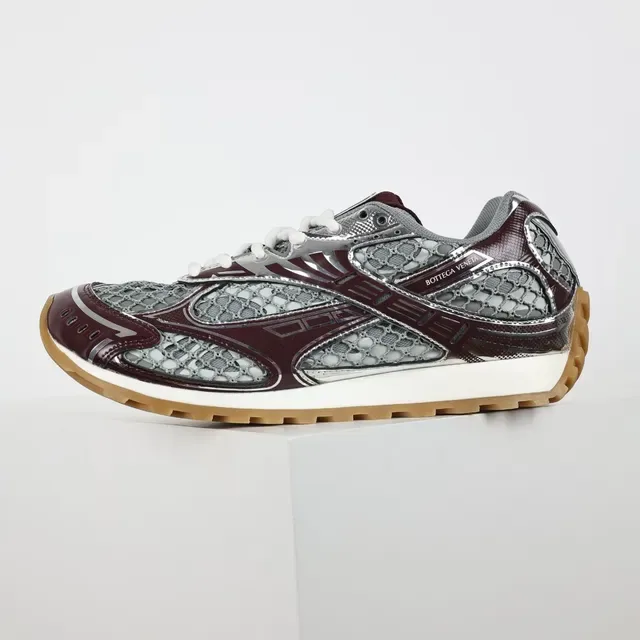 Bottega Veneta Cassette Burgundy and Silver Mesh Lifestyle Sneakers 9