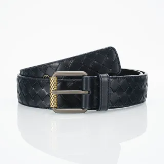 Bottega Veneta Cassette Intrecciato काला चमड़े का बेल्ट