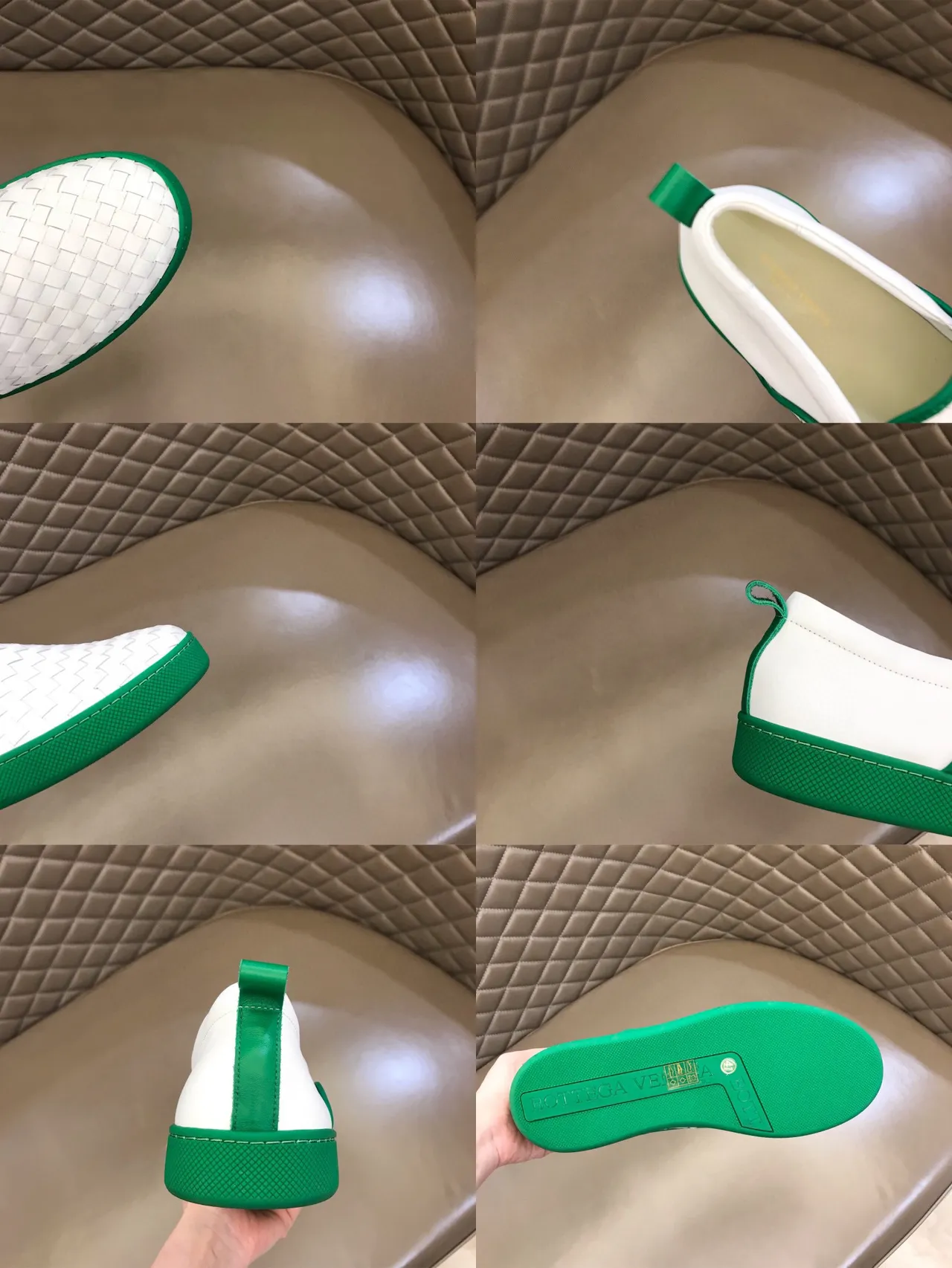 Bottega Veneta Cassette Loafer সাদা ও সবুজ Intrecciato স্লিপ-অন লোফার 2
