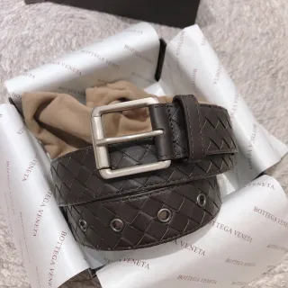 Bottega Veneta Intrecciato भूरा चांदी बुना हुआ आयताकार बक़ल चमड़े की बेल्ट