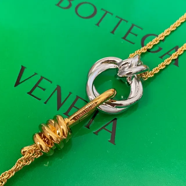 Bottega Veneta Knot Two-Tone Gold and Silver Pendant Necklace 2