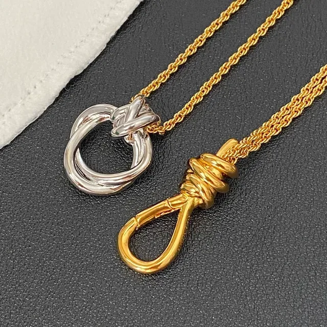 Bottega Veneta Knot Two-Tone Gold and Silver Pendant Necklace 4