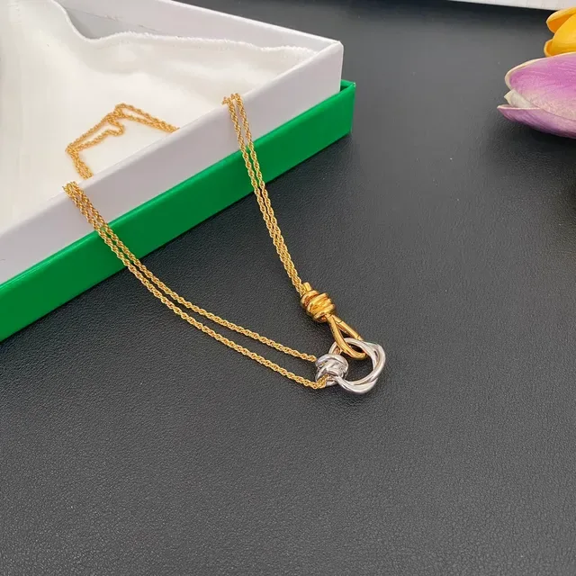 Bottega Veneta Knot Two-Tone Gold and Silver Pendant Necklace 6