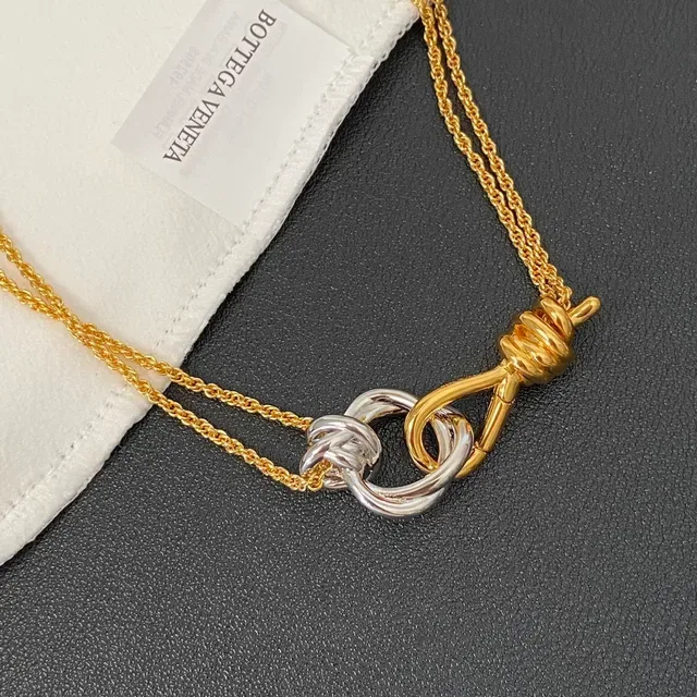 Bottega Veneta Knot Two-Tone Gold and Silver Pendant Necklace 8