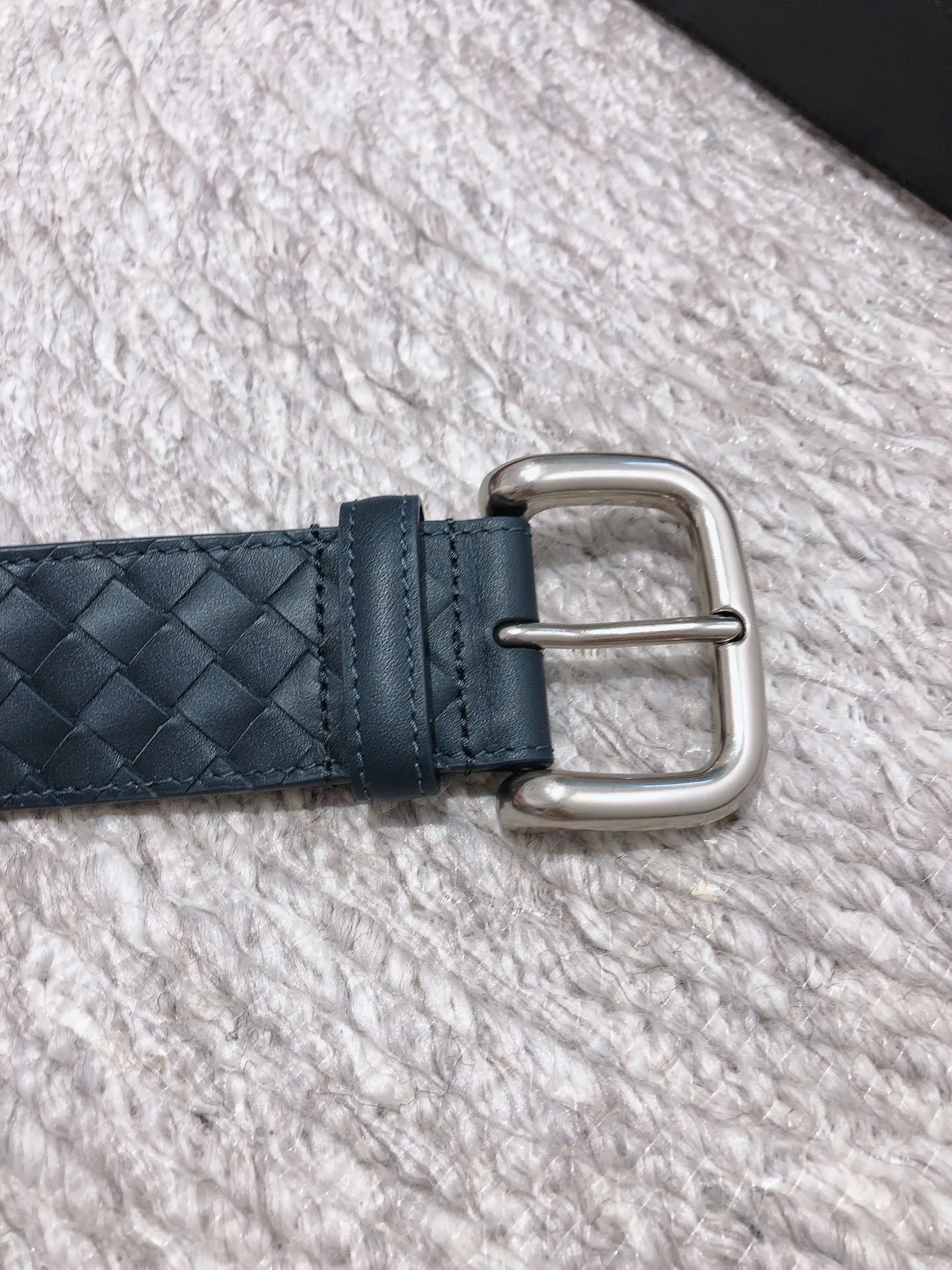 Bottega Veneta Navy Silver Intrecciato Tissé Rectangulaire Boucle Cuir Ceinture 3