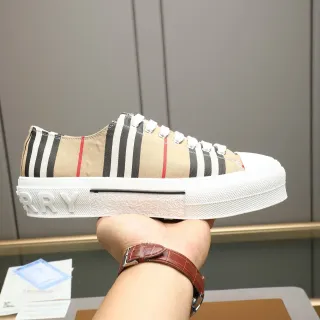 Burberry Beige Black Striped Canvas Upper Platform Sole Lifestyle Sneakers