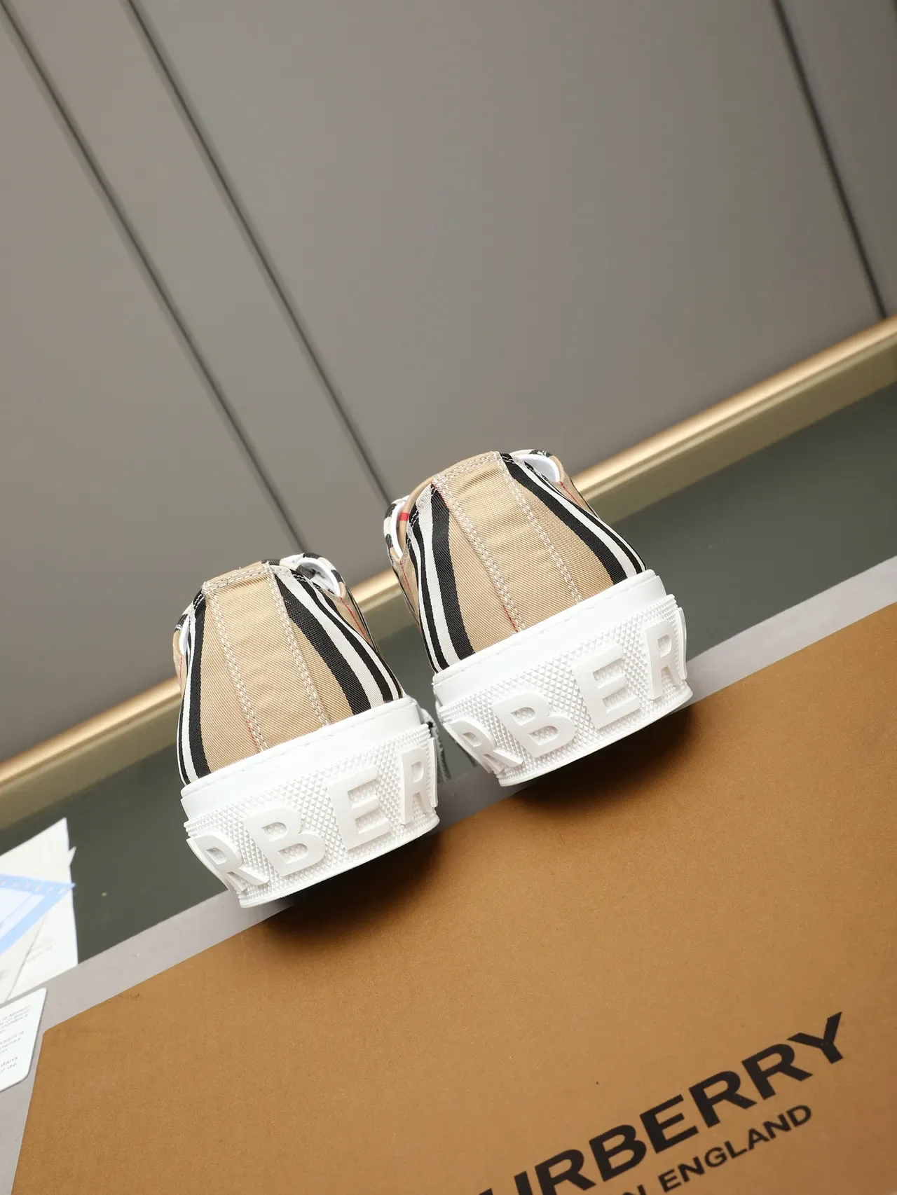 Burberry Beige Black Striped Canvas Upper Platform Sole Lifestyle Sneakers 3