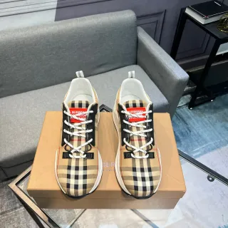 Burberry Beige Black Vintage Check Textile Upper Thick White Rubber Sole Chunky Sneakers
