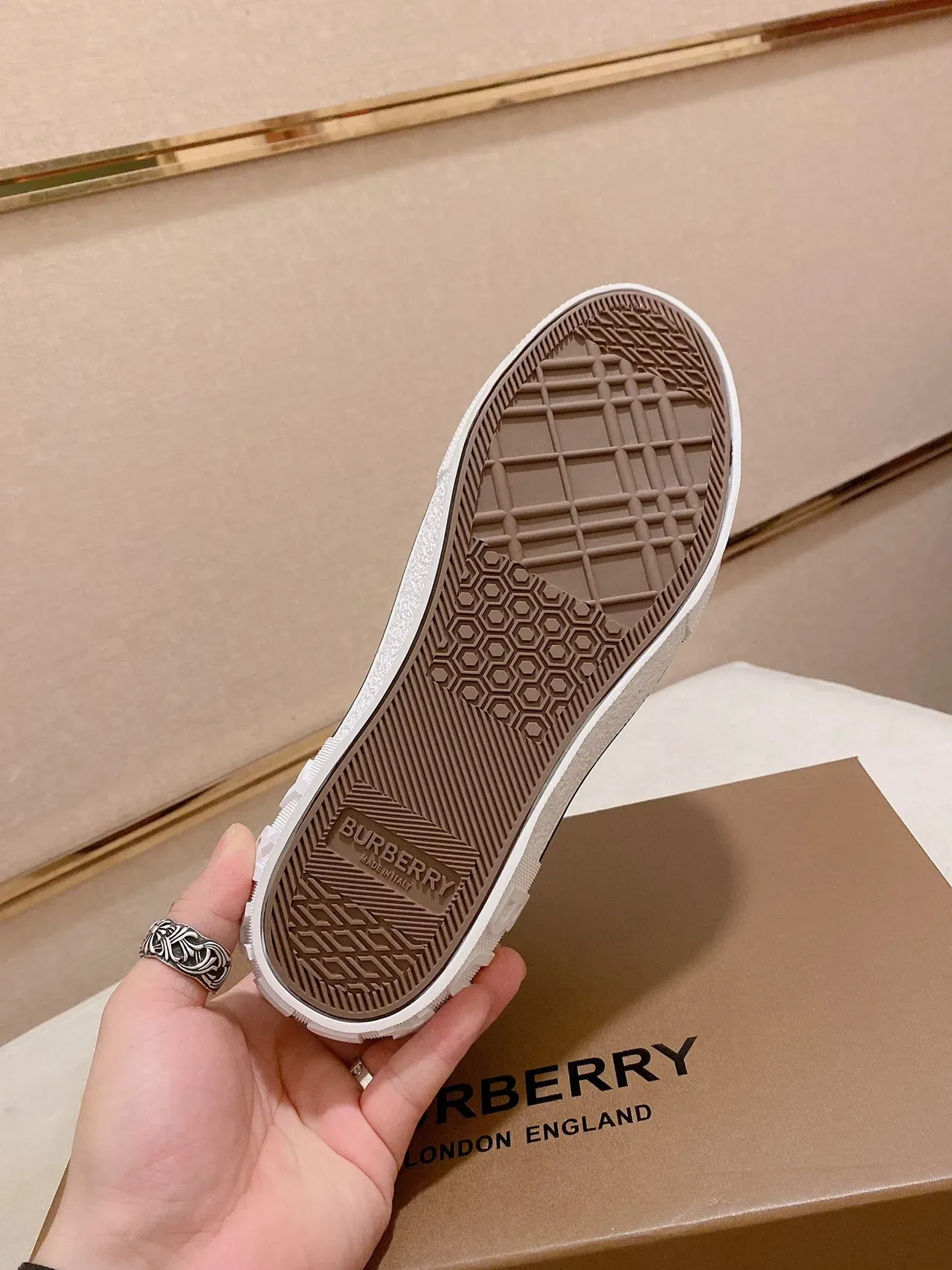 Burberry Beige White Slip-On Platform Sole Lifestyle Sneakers 3