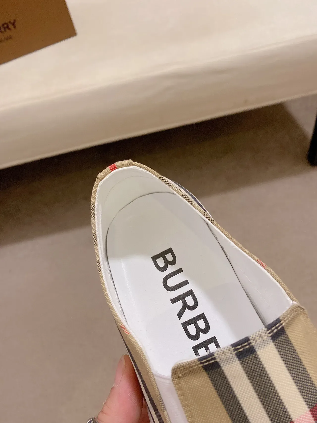 Burberry Beige White Slip-On Platform Sole Lifestyle Sneakers 5