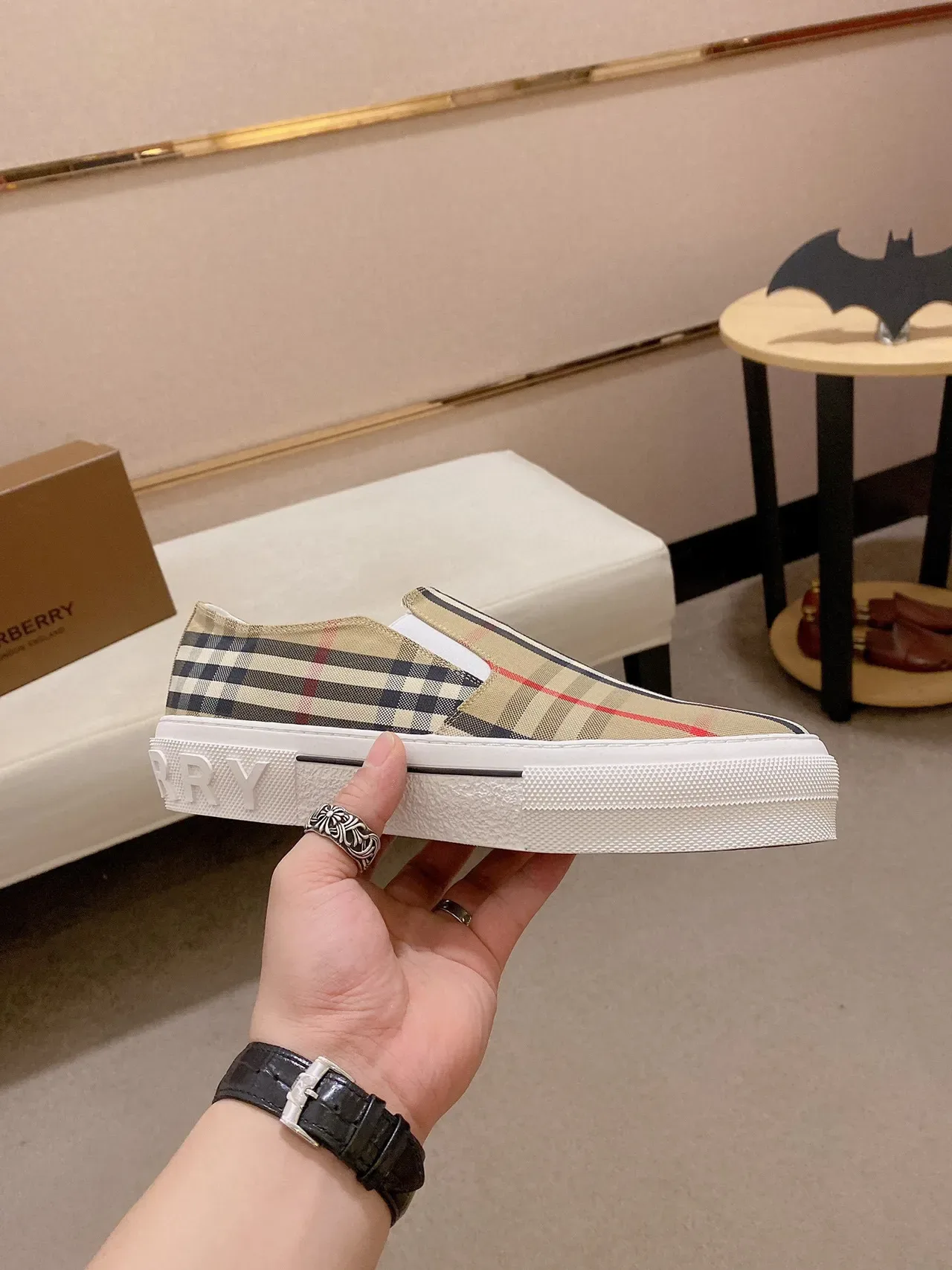 Burberry Beige White Slip-On Platform Sole Lifestyle Sneakers 7