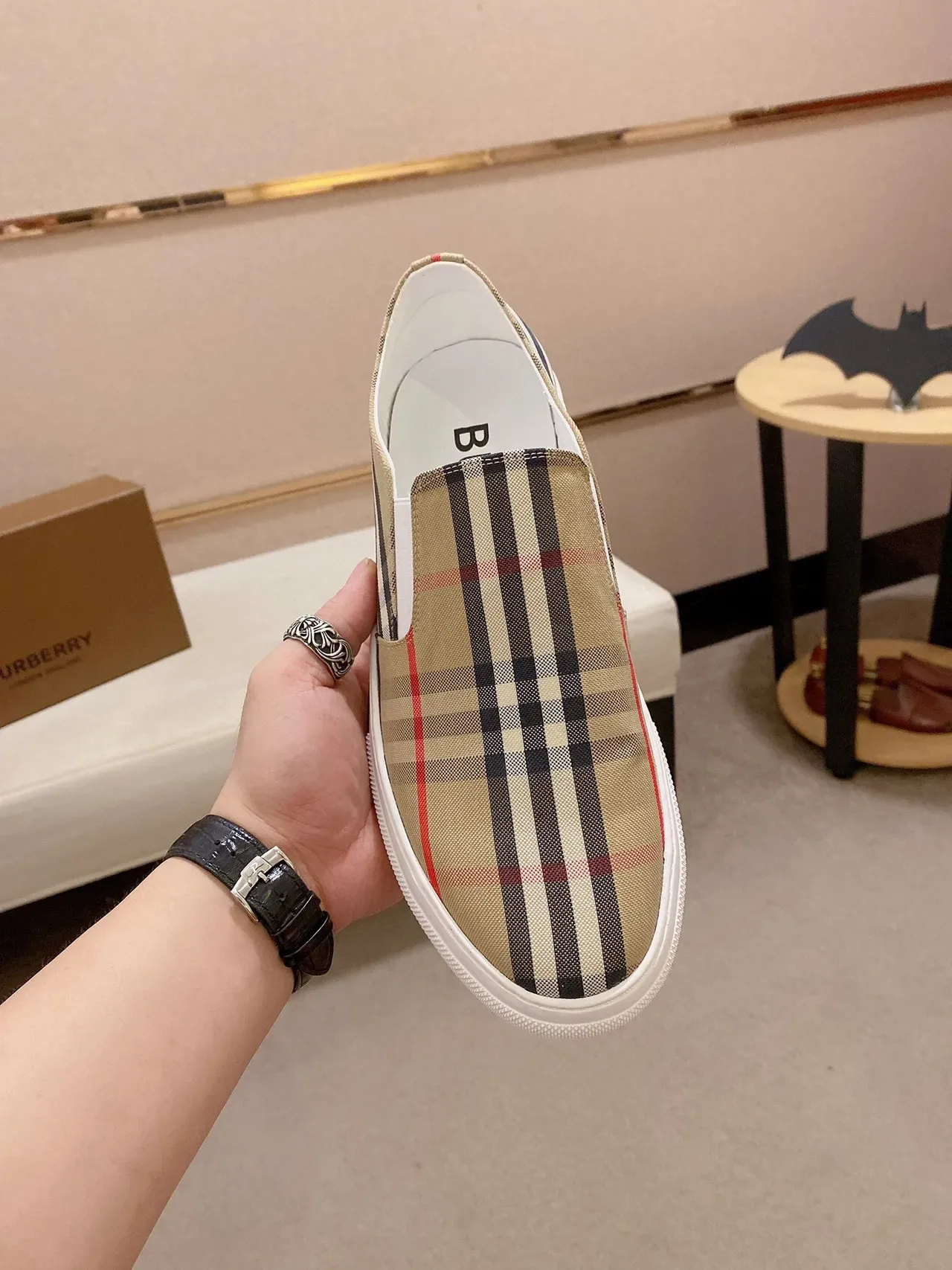 Burberry Beige White Slip-On Platform Sole Lifestyle Sneakers 8