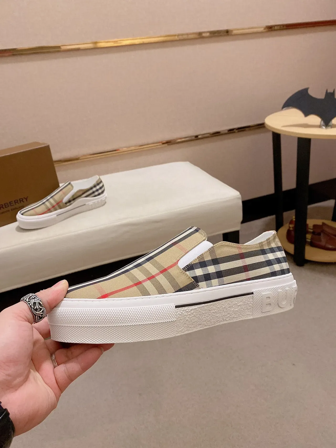 Burberry Beige White Slip-On Platform Sole Lifestyle Sneakers 9